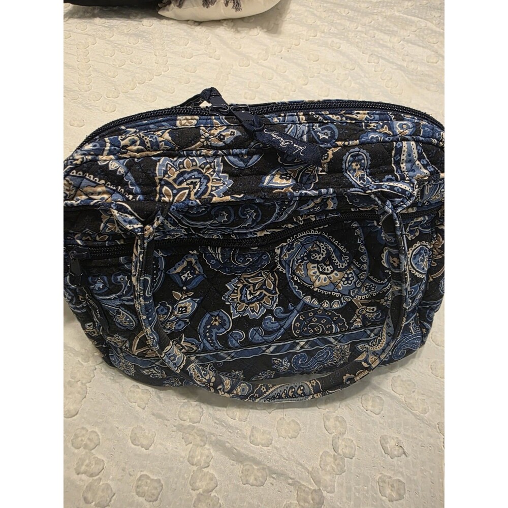 Vera Bradley Windsor Navy Blue Paisley Quilted Purse Double Handles Retired